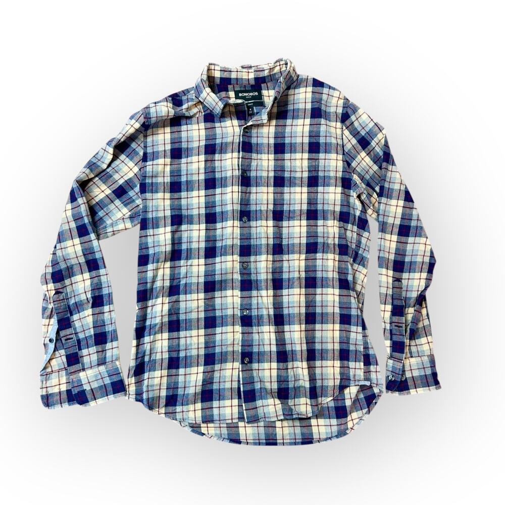 Bonobos Blue Plaid Shirt Mens Medium Stretch Slim Fit‎ Button Down
